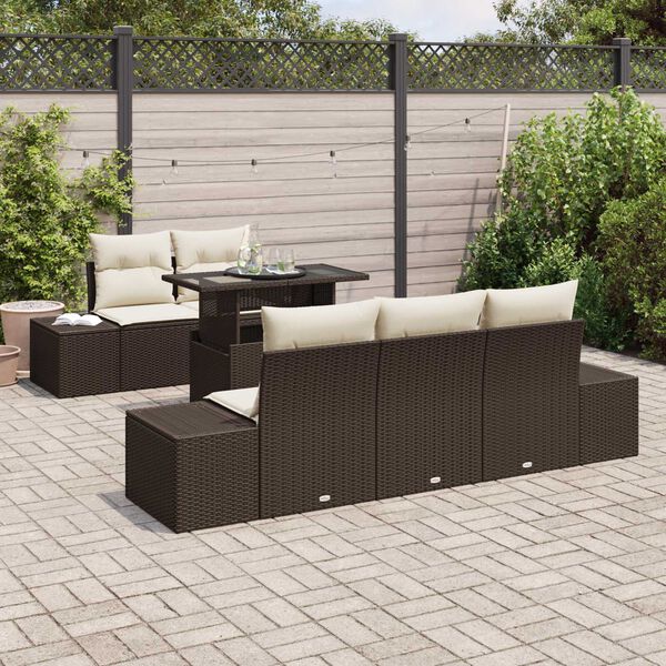 vidaXL Sofa Set mit Kissen 6 pcs Braun und Creme Poly-Rattan
