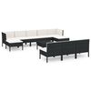 vidaXL 11-tlg. Garten-Lounge-Set mit Auflagen Poly Rattan Schwarz