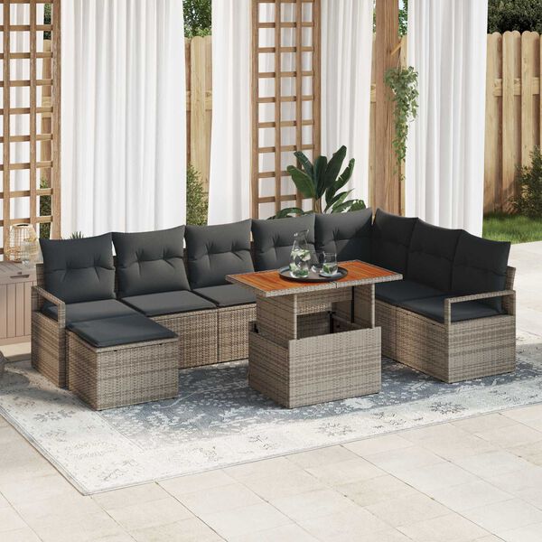 vidaXL Garten-Sofa-Set mit Speicher 9 pcs Grau Poly Rattan