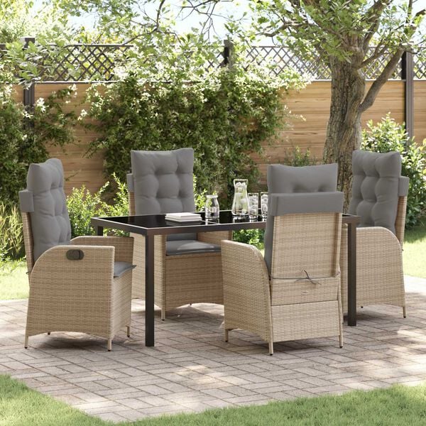 vidaXL Garten Essgruppe mit Kissen 5 pcs Beige Poly-Rattan