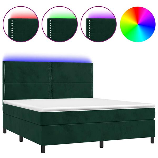 vidaXL Boxspringbett mit Matratze & LED Dunkelgr&uuml;n 160x200 cm Samt