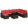 vidaXL 9-tlg. Garten-Sofagarnitur mit Kissen Braun Poly Rattan Akazie