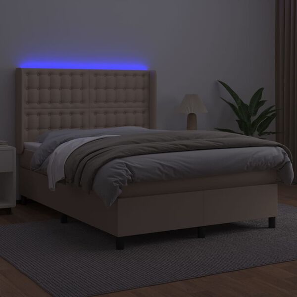 vidaXL Boxspringbett mit Matratze & LED Cappuccino-Braun 140x190cm