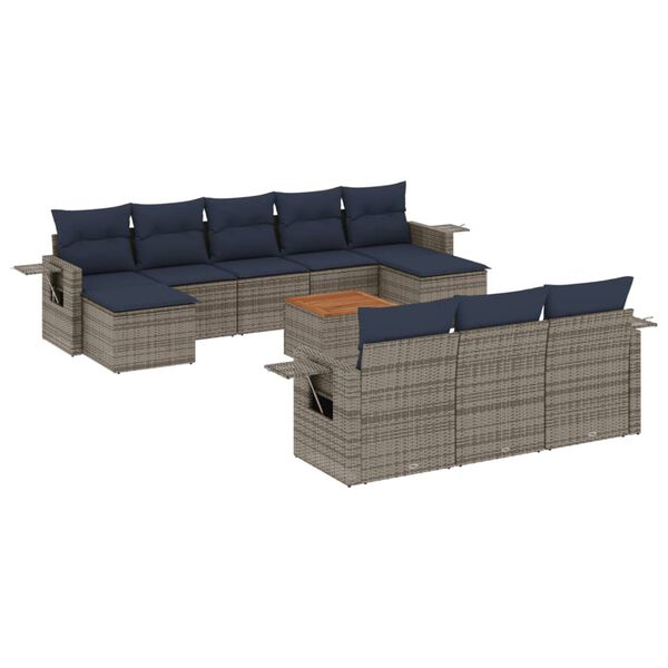 vidaXL 11-teiliges Gartensofa-Set mit Kissen, grau, Polyrattan