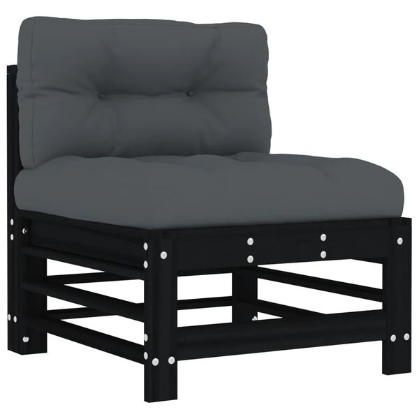 vidaXL Mittelsofas mit Kissen 2 Stk. Schwarz Massivholz Kiefer
