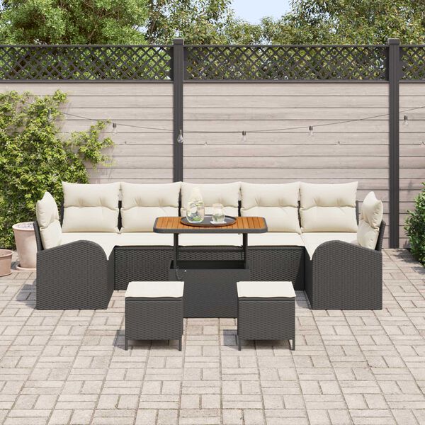 vidaXL Garten-Sofa-Set mit Kissen 10 pcs Schwarz Poly Rattan