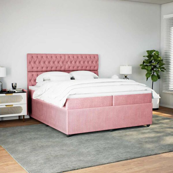 vidaXL Boxspringbett mit Matratze Rosa 200x200 cm Samt