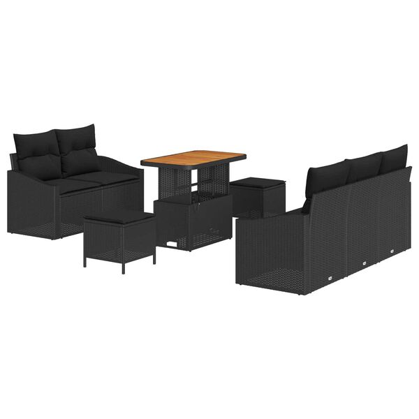vidaXL Gartensofa-set mit Kissen 8 pcs Schwarz Poly-Rattan