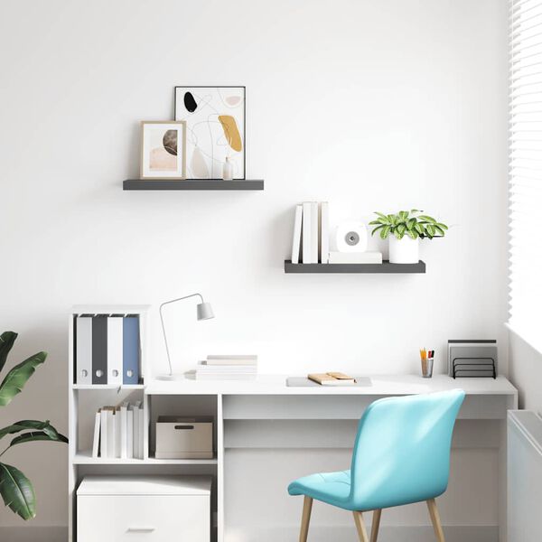 vidaXL Schweberegale 2 Stk. Hochglanz-Grau 60x23,5x3,8 cm MDF