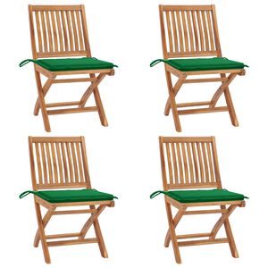 vidaXL Klappst&uuml;hle mit Kissen, 4-teilig, Massivholz Teakholz