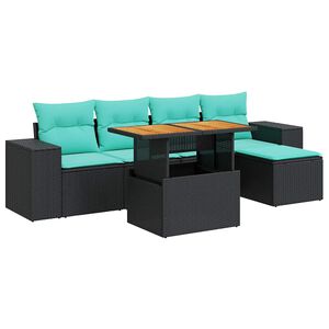 vidaXL 6-tlg. Garten-Sofagarnitur mit Kissen Schwarz Poly Rattan