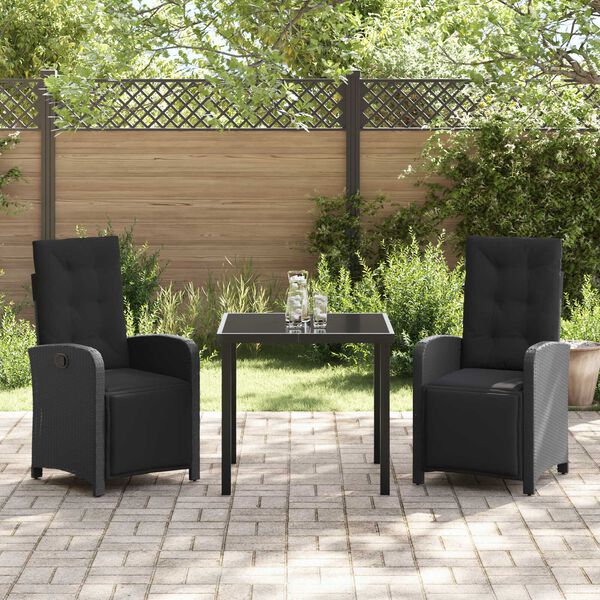 vidaXL Garten Essgruppe mit Kissen 3 pcs Schwarz Poly-Rattan