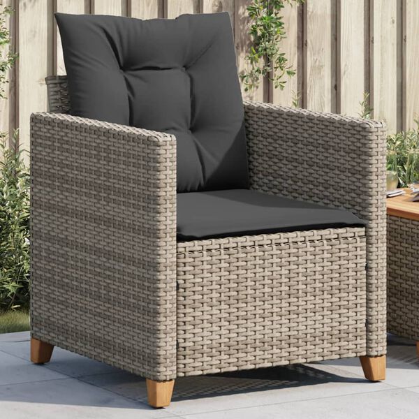 vidaXL Gartensessel mit Kissen Grau Poly Rattan