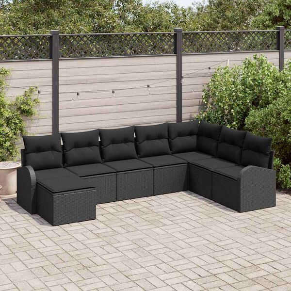 vidaXL Gartensofa-set mit Kissen 8 pcs Schwarz Poly Rattan