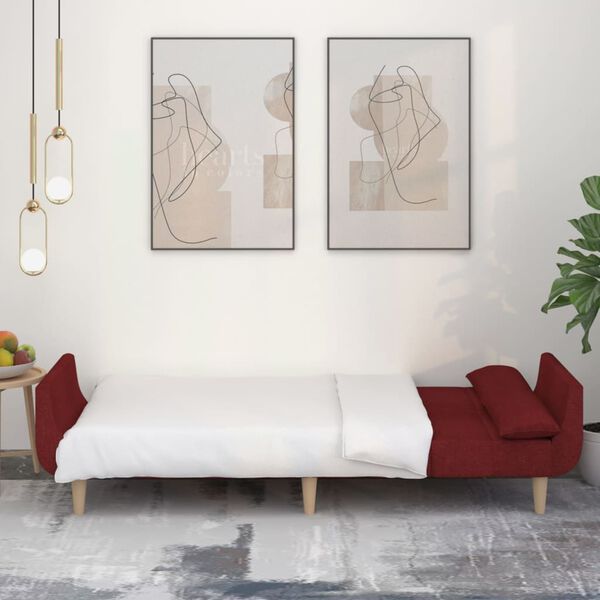 vidaXL Schlafsofa 2-Sitzer mit 2 Kissen Weinrot Stoff