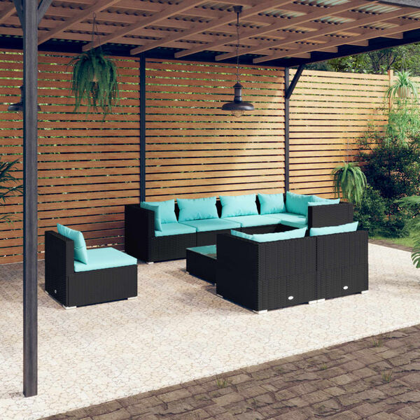 vidaXL 9-tlg. Garten-Lounge-Set mit Kissen Poly Rattan Schwarz