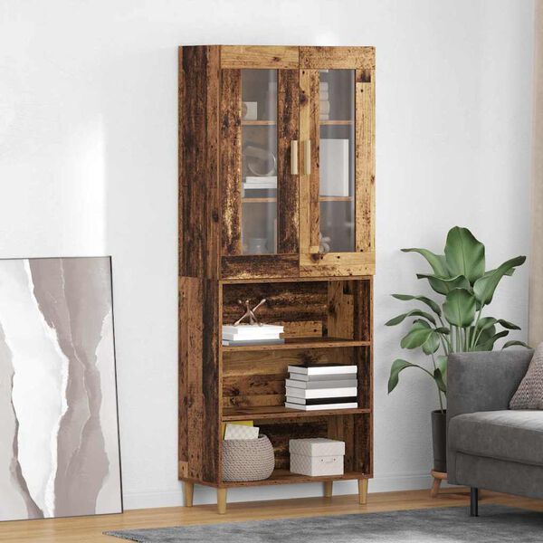 vidaXL Highboard Altholz 69,5 x 34 x 180 cm Engineered Wood und Glas