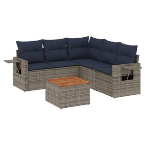 vidaXL 6-teiliges Gartensofa-Set mit Kissen, grau, Polyrattan
