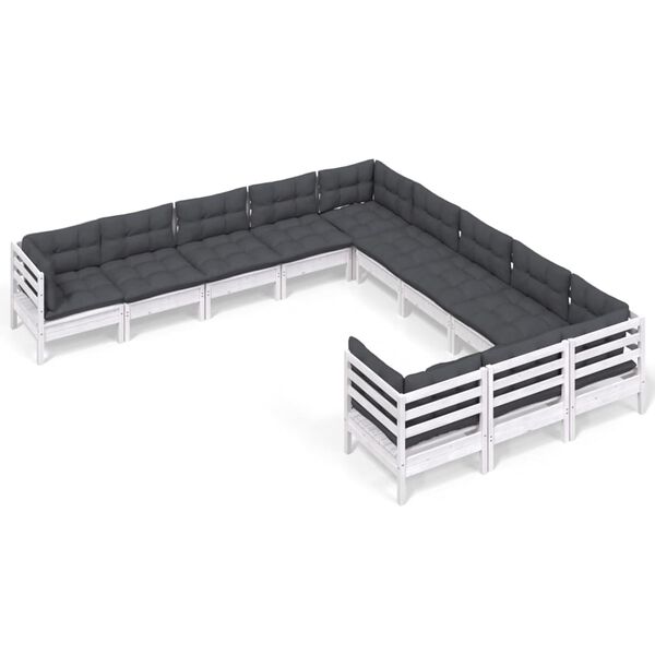 vidaXL 11-tlg. Garten-Lounge-Set mit Kissen Wei&szlig; Kiefernholz