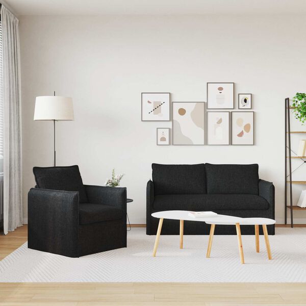 vidaXL Sofa 2 pcs Schwarz 196 x 82 x 85 cm Stoff