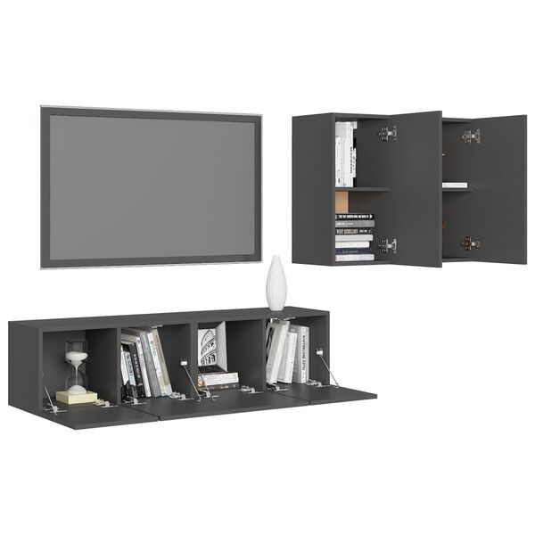 vidaXL 4-tlg. TV-Schrank-Set Grau Holzwerkstoff