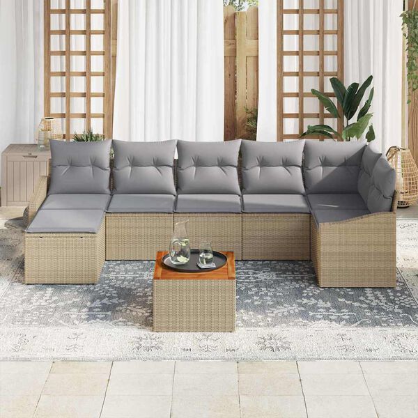 vidaXL Gartensofa-set mit Kissen 8 pcs Beige Poly-Rattan