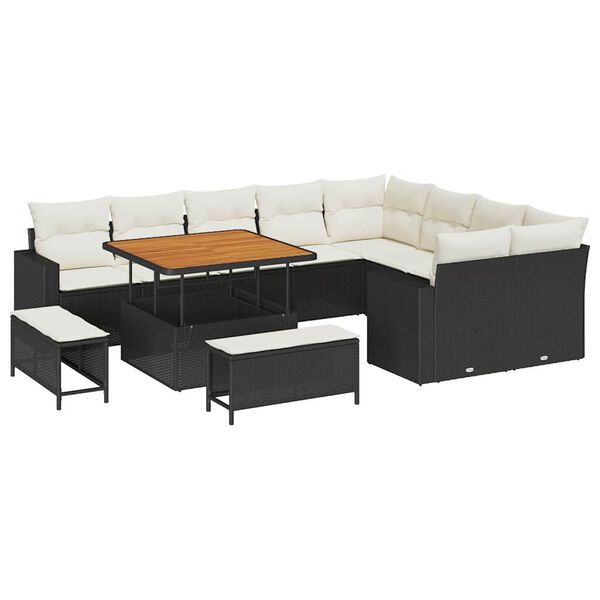 vidaXL Garten-Sofa-Set mit Kissen 12 pcs Schwarz und Creme