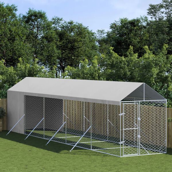 vidaXL Outdoor-Hundezwinger mit Dach Silbern 2x10x2,5 m Stahl Verzinkt