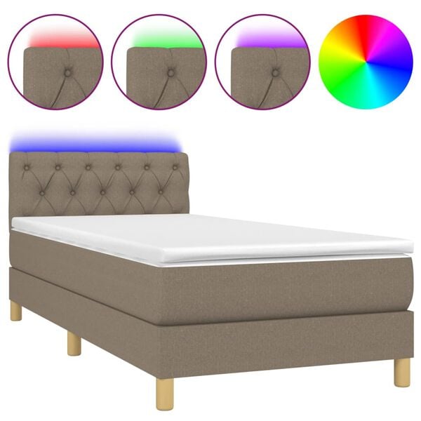 vidaXL Boxspringbett mit Matratze & LED Taupe 80x200 cm Stoff