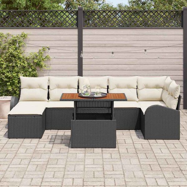 vidaXL Garten-Sofa-Set mit Speicher 8 pcs Schwarz Poly Rattan