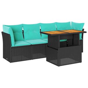 vidaXL 5-tlg. Garten-Sofagarnitur mit Kissen Schwarz Poly Rattan