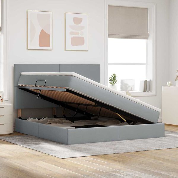 vidaXL Bett mit Stauraum und LED Hellgrau 160 x 200 cm Polyester