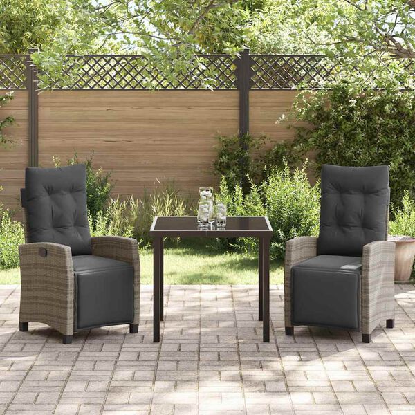 vidaXL Garten Essgruppe mit Kissen 3 pcs Grau Poly-Rattan