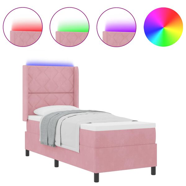 vidaXL LED Boxspringbett mit Matratze Rosa 80 x 200 cm Samt