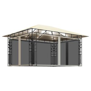 vidaXL Pavillon mit Moskitonetz & LED-Lichterkette 4x3x2,73m Cremewei&szlig;