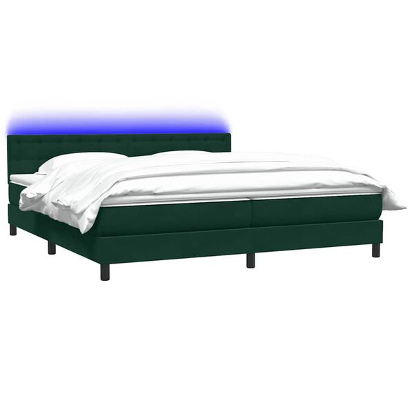 vidaXL Boxspringbett mit Matratze & LED Dunkelgr&uuml;n 180x220 cm Samt