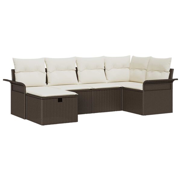 vidaXL Garten-Sofa-Set mit Kissen mit Speicher 6 pcs Braun Poly Rattan