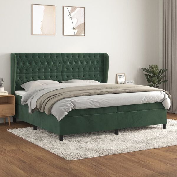 vidaXL Boxspringbett mit Matratze Dunkelgr&uuml;n 200x200 cm Samt