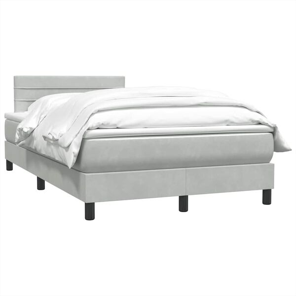 vidaXL Boxspringbett mit Matratze Hellgrau 120x220 cm Samt
