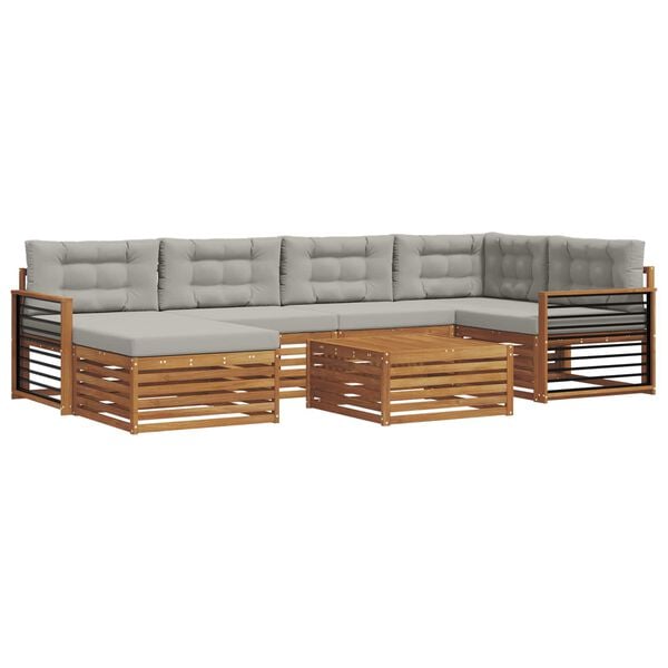 vidaXL Outdoor-Sofagarnitur mit Kissen 7 pcs Nat&uuml;rlich und Hellgrau