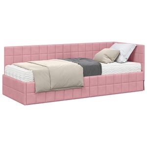 vidaXL Eckbettgestell mit Matratze mit Kopfteil 2 pcs Grau Samt
