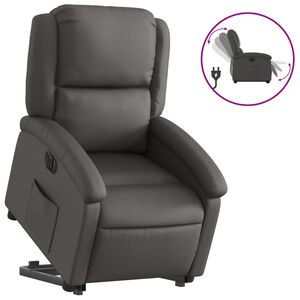 vidaXL Relaxsessel mit Aufstehhilfe Elektrisch Grau Echtleder