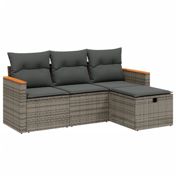 vidaXL 4-tlg. Garten-Sofagarnitur mit Kissen Grau Poly Rattan