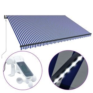 vidaXL Markise mit Windsensor & LED 500x300cm Blau und Wei&szlig;