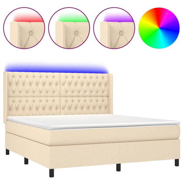 vidaXL Boxspringbett mit Matratze & LED Creme 160x200 cm Stoff
