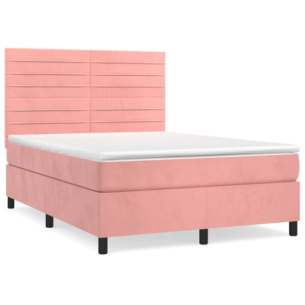 vidaXL Boxspringbett mit Matratze Rosa 140x190 cm Samt