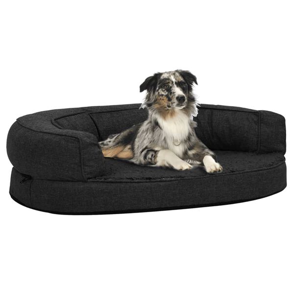 vidaXL Hundematratze Ergonomisch 75x53 cm Leinenoptik Fleece Schwarz