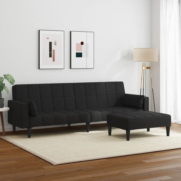 vidaXL Schlafsofa 2-Sitzer mit Fu&szlig;hocker Schwarz Stoff