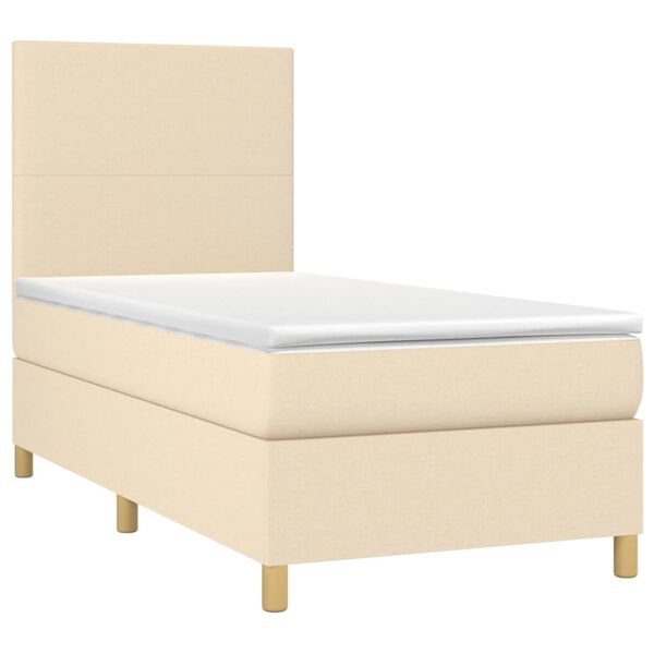 vidaXL Boxspringbett mit Matratze & LED Creme 90x190 cm Stoff