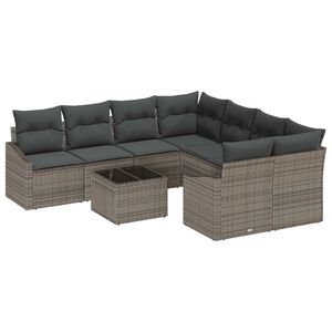 vidaXL Sofa Set mit Kissen mit Speicher 9 pcs Grau Poly-Rattan